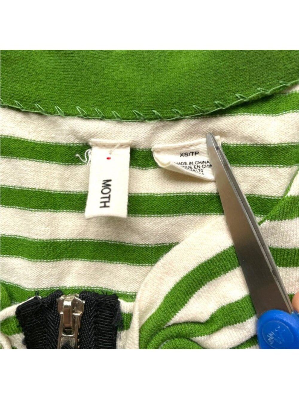 Moth Size XS Green Beige Striped 3/4 Sleeve Jacket - Picture 3 of 6